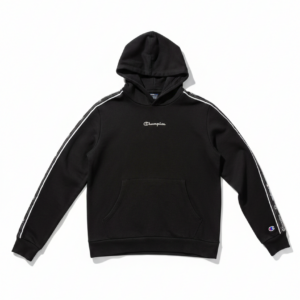 Sudadera con Capucha Vintage Champion Negra – Hoodie Streetwear Y2K Side Stripes